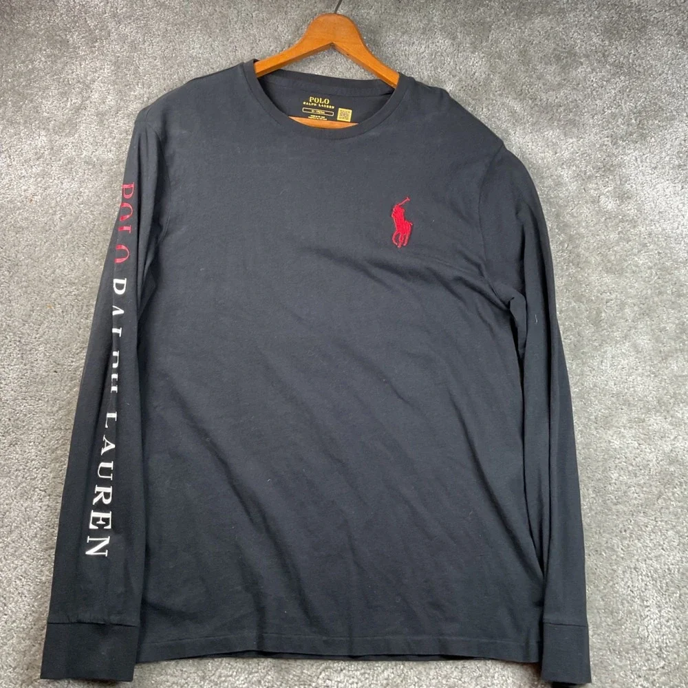Polo Ralph Lauren Long Sleeve T-Shirt Mens M Black‎ Big red pony